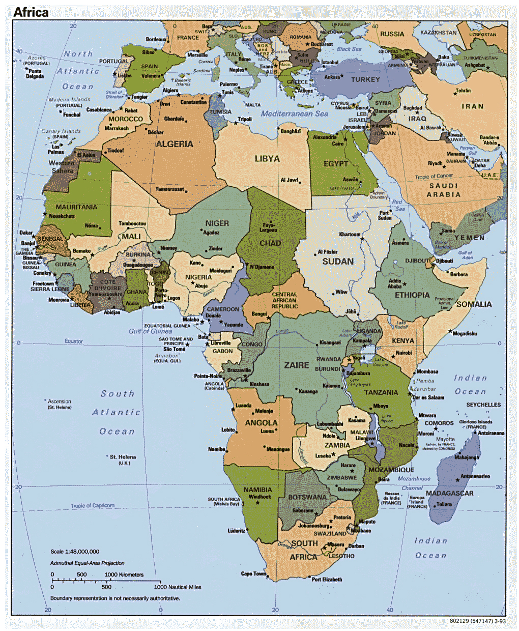 Detailed Political Map Of Africa With Major Cities And Capitals 1993 