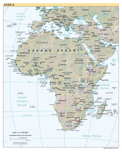 Detailed political map of Africa with relief and capitals - 1999.