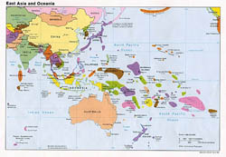 East Asia and Oceania political map with all capitals - 1992.