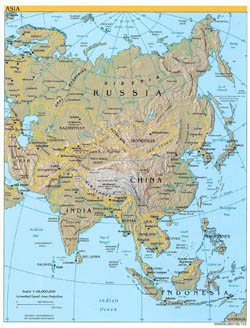 Detailed political map of Asia with relief, capitals and major cities - 2003.