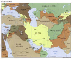 Detailed political map of Southwest Asia with capitals - 2000.