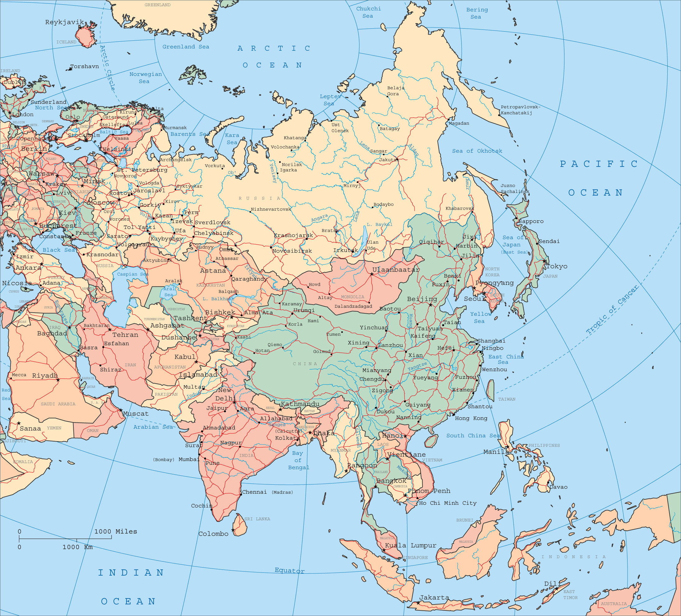 Detailed Map Of Asia With Countries 