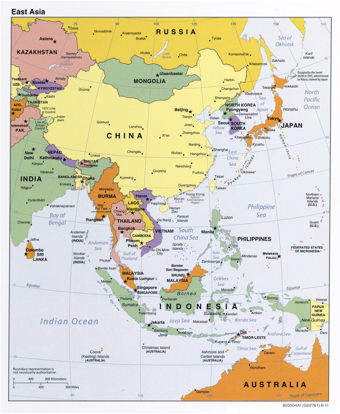 Large Detailed Political Map Of East Asia 2011 