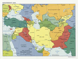 Large detailed political map of Southwest Asia with capitals - 2009.