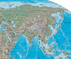 Large political map of Asia with relief.