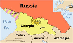 Political map of Abkhazia, Georgia and South Ossetia.