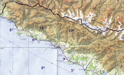 Topographical map of Abkhazia.