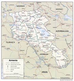 Detailed political and administrative map of Armenia with roads and cities - 2002.