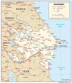 Large detailed political map of Azerbaijan with roads and cities - 2004.