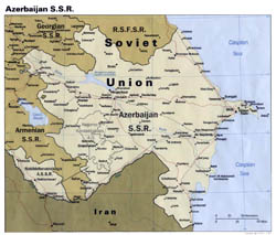 Large political map of Azerbaijan SSR with roads and major cities - 1990.