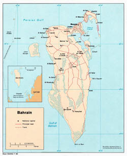 Large detailed political map of Bahrain with roads and cities - 1980.