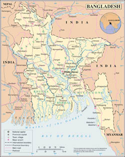 Large detailed political and administrative map of Bangladesh with roads, cities and airports.