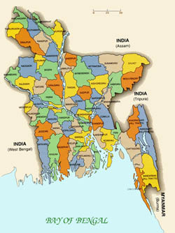 Small administrative map of Bangladesh.