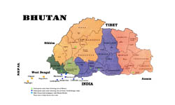 Administrative map of Bhutan.