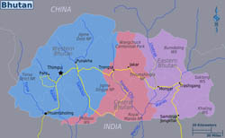 Large regions map of Bhutan.