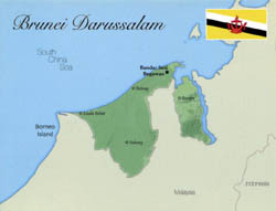 Map of Brunei-Darussalam with flag and major cities.