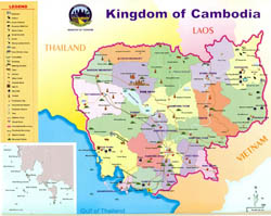 Detailed tourist map of Kingdom of Cambodia.