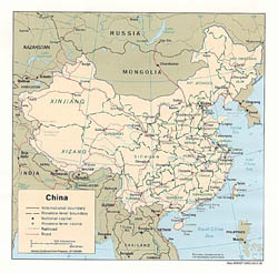 Detailed political and administrative map of China with roads and major cities - 1996.