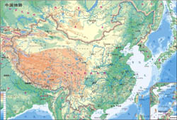 Large detailed physical map of map of China in Chinese.