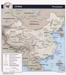 Large detailed physiography map of China - 2011.