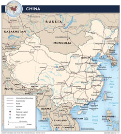 Large detailed political map of China with roads, major cities and airports - 2011.