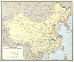 Large scale detailed roads and inland waterways map of China - 1967.