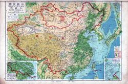 Large topographical map of China in English and Chinese.