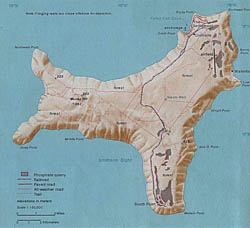 Detailed map of Christmas Island with roads and railroad - 1976.