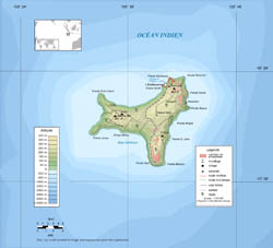Large detailed physical map of Christmas Island in french language.