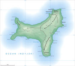Large scale detailed map of Christmas Island with roads and cities.