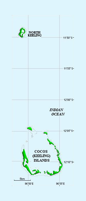 Small map of Cocos Islands.