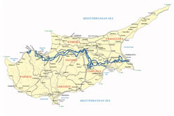 Detailed administrative map of Cyprus with roads and cities.