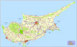 Large detailed road map of Cyprus with cities.