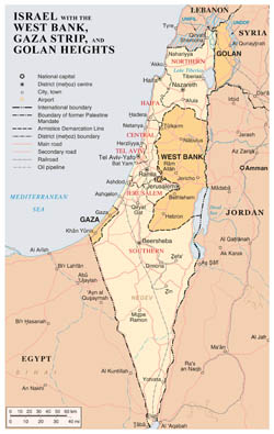 Large detailed map of Israel with the West Bank, Gaza Strip and Golgan Heights.
