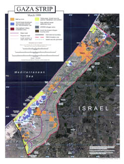 Large detailed satellite map of Gaza Strip with other marks.