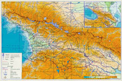 Detailed physical map of Georgia with roads and cities.