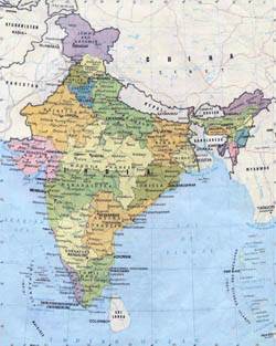 Detailed administrative map of India with roads and cities.