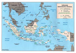 Large administrative divisions map of Indonesia with major cities - 1998.