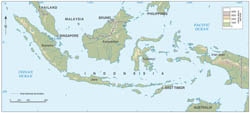 Large detailed elevation map of Indonesia.