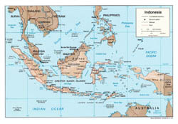 Large political map of Indonesia with relief - 2002.