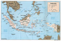 Large political map of Indonesia with roads and major cities - 1998.