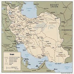 Detailed political and administrative map of Iran with roads and cities - 1990.