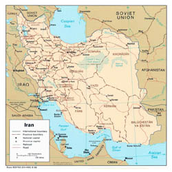 Detailed political and administrative map of Iran with roads and major cities - 1986.