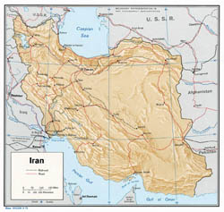 Detailed political map of Iran with relief, roads and major cities - 1973.