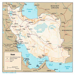 Detailed political map of Iran with relief, roads and major cities - 1982.