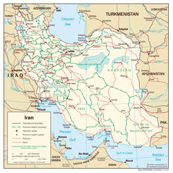 Large detailed political and administrative map of Iran with roads and major cities - 2001.