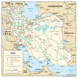 Large detailed political and administrative map of Iran with roads and major cities - 2001.