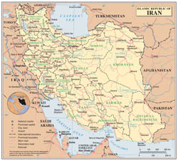 Large detailed political map of Iran with roads, cities and airports.