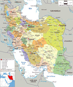 Large political and administrative map of Iran with all cities, roads and airports.