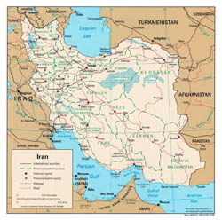 Large political and administrative map of Iran with roads and cities - 1996.